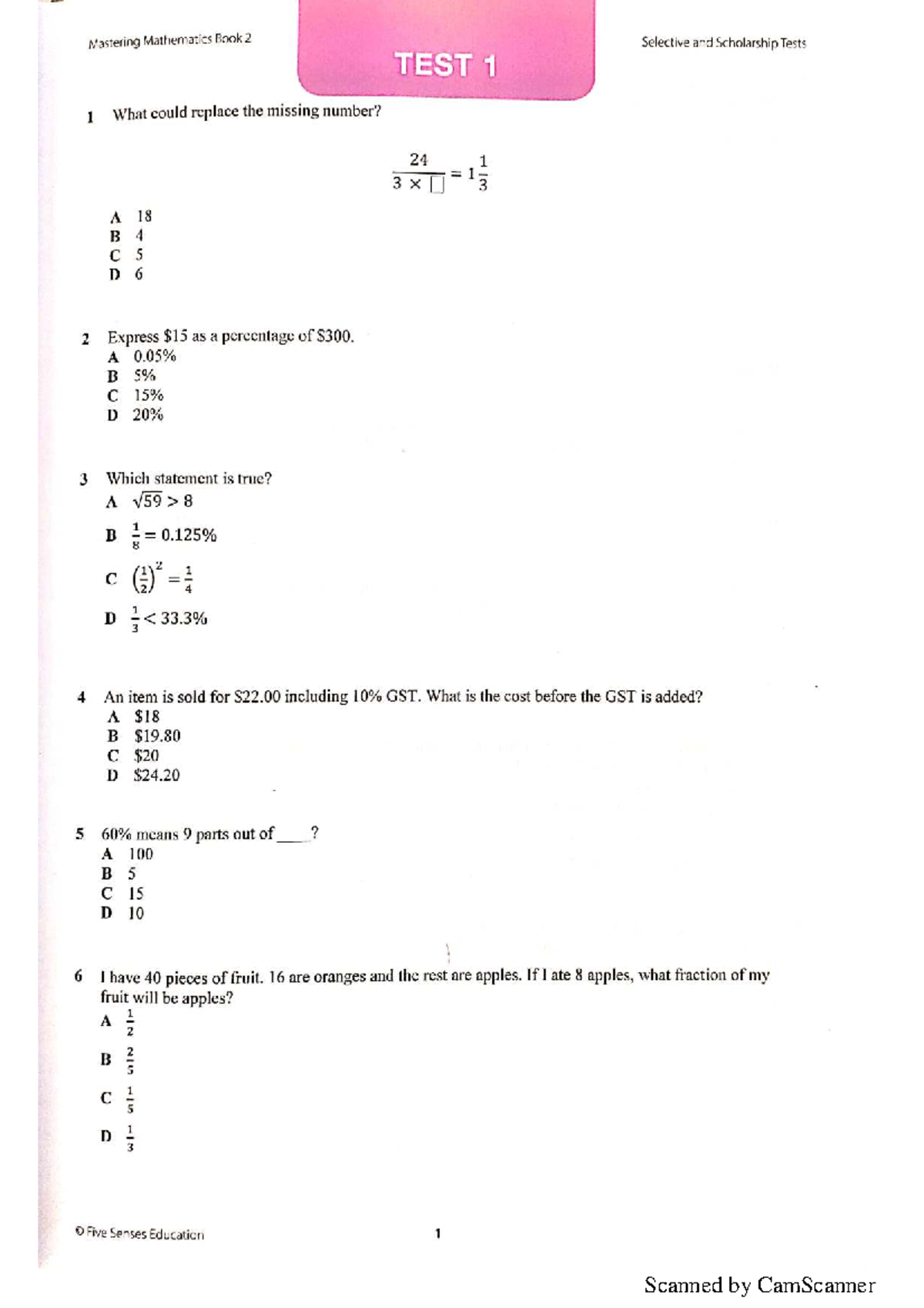 Mastering Mathematics Book 2 Selective & Scholarship Test Questions ...