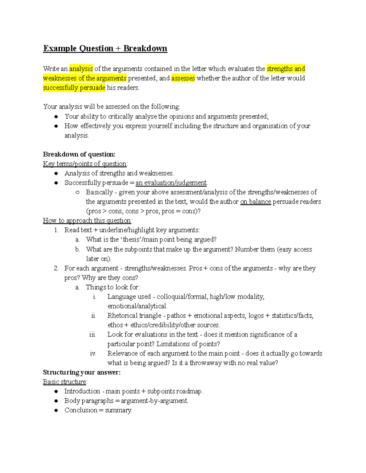 Basic LAT format (that i used) - Example Question + Breakdown Write an ...
