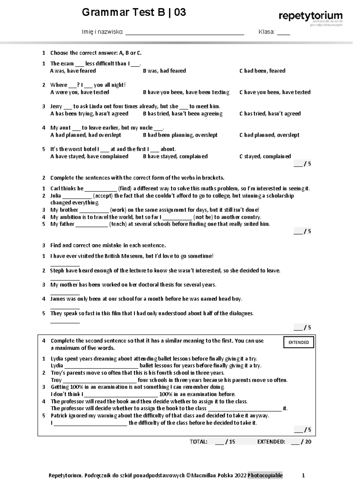 Grammar Test 3B - Correct Answers and Explanations - Studocu