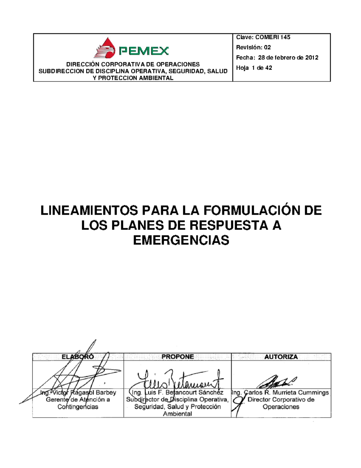 Comeri 145 - Lineamientos para Planes de Respuesta a Emergencias - Document Preview