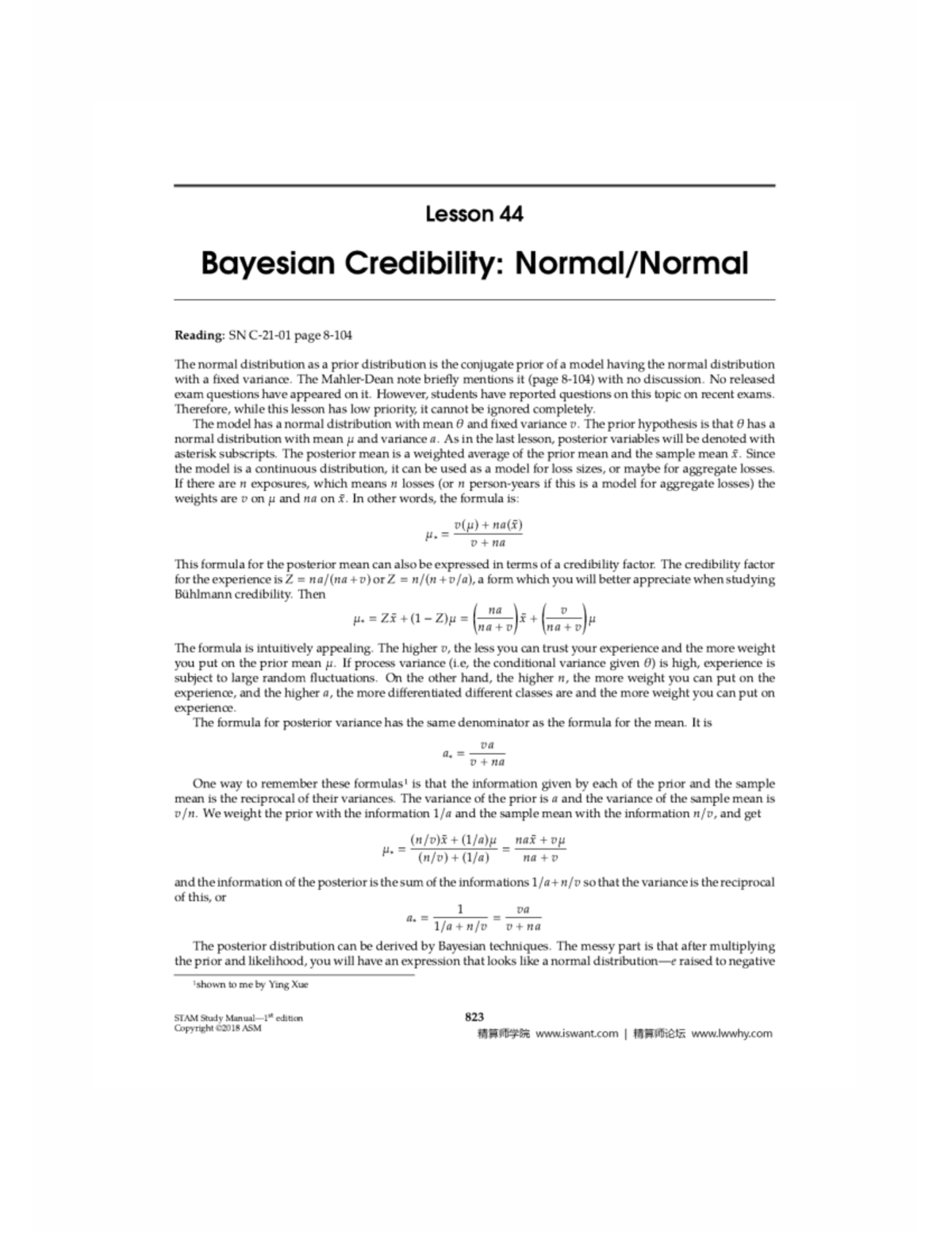 44 bayesian C normal-normal - Lesson 44 Bayesian Credibility: Reading ...