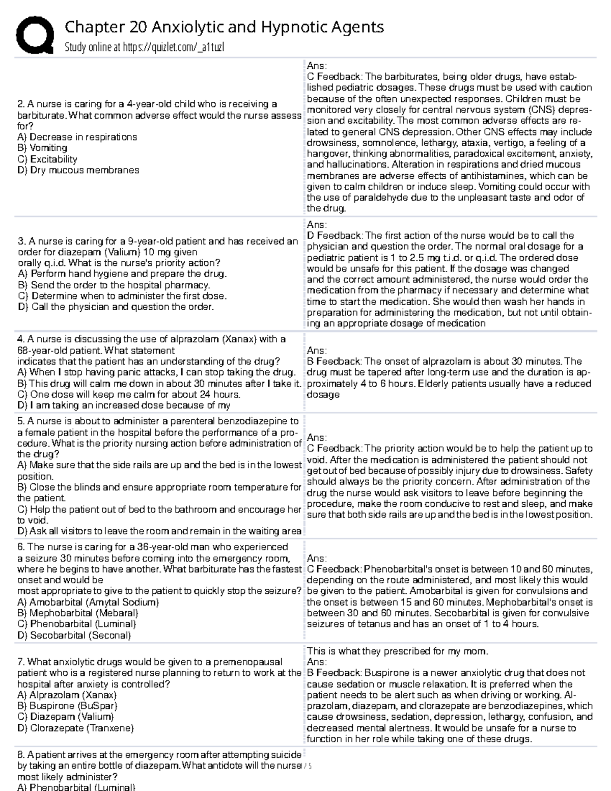 Chapter 20: Anxiolytic and Hypnotic Agents Study Guide - Studocu