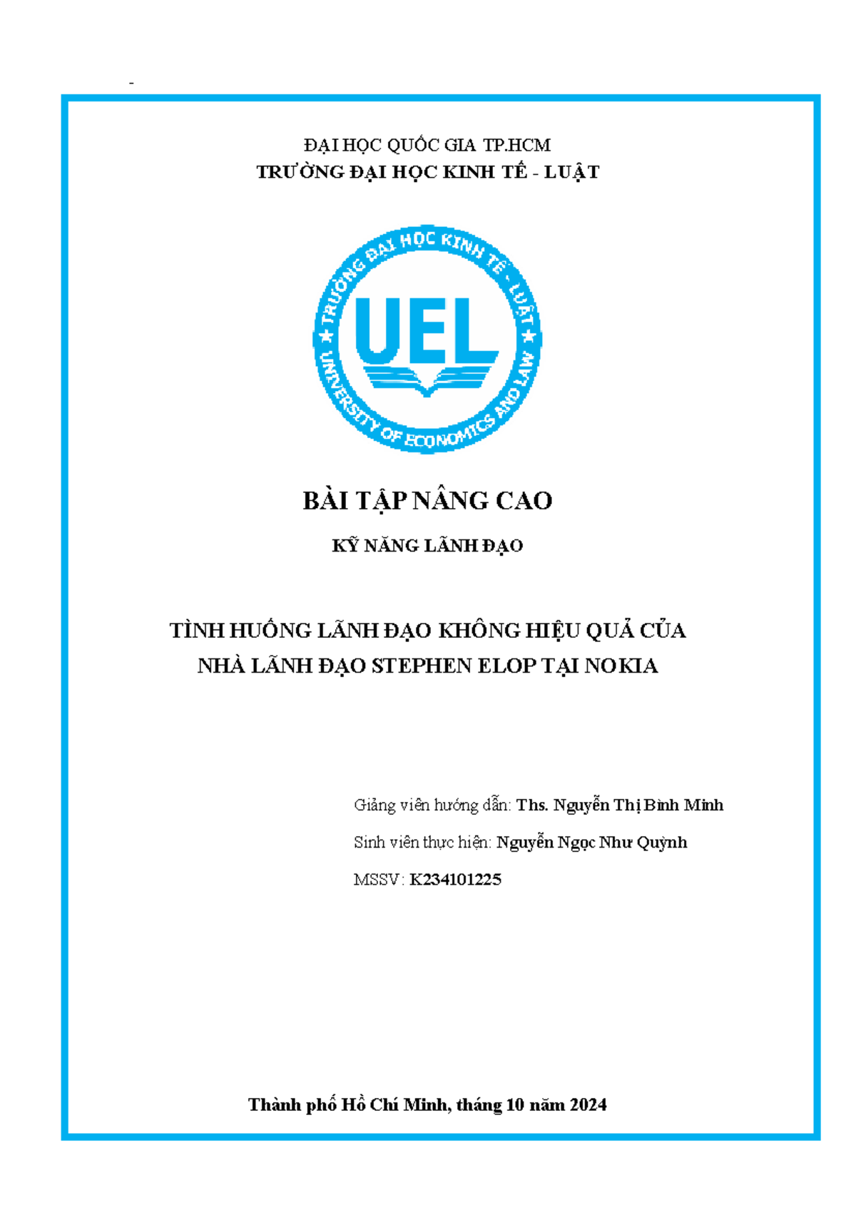 KNLD T - Bài Tập Nâng Cao Kỹ Năng Lãnh Đạo: Phân Tích Tình Huống ...