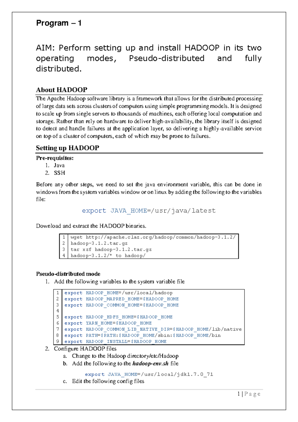 Lab 1: Hadoop Installation Guide for Pseudo and Fully Distributed Modes ...