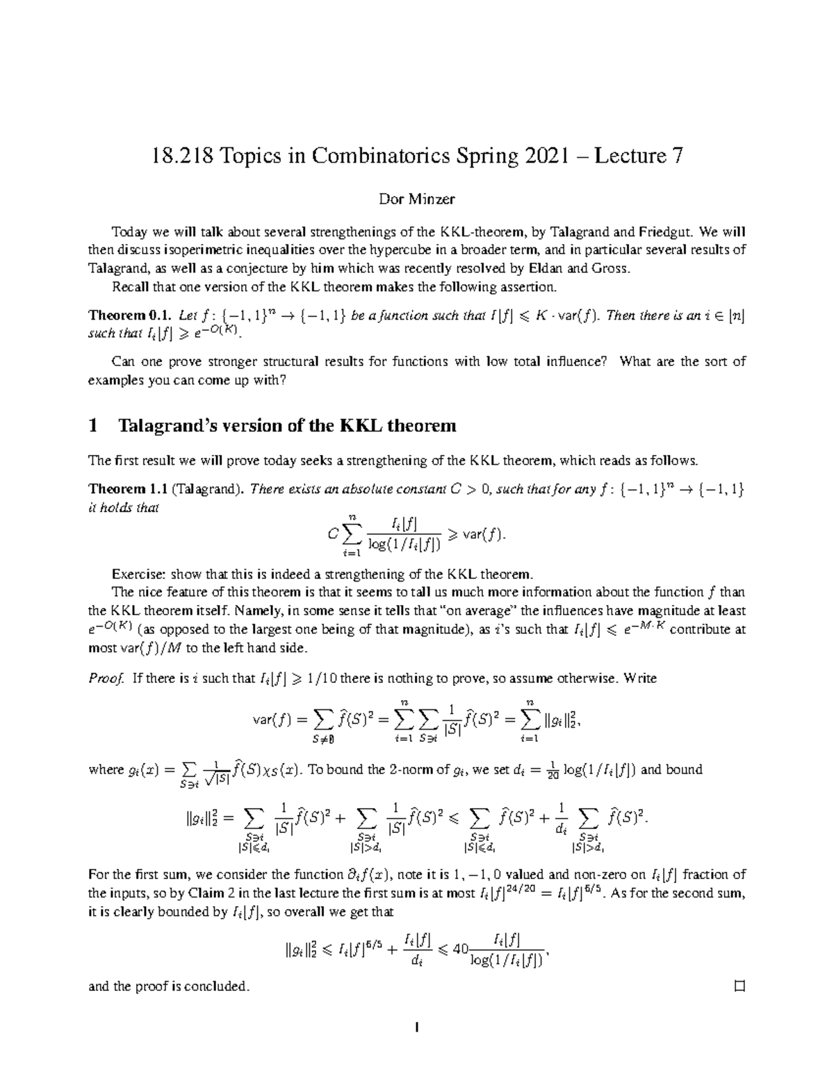Topics in Combinatorics Lecture 7 - 18 Topics in Combinatorics Spring ...