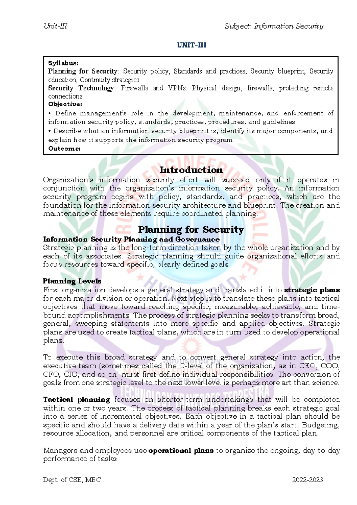 UNIT-3 Lecture Notes: Planning & Governance in Distributed Systems - Document Preview