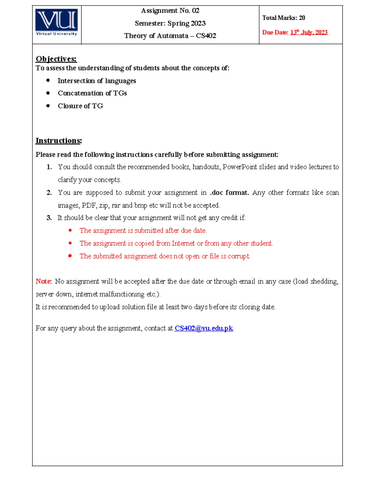 Spring 2024 CS402 Theory of Automata Assignment #01 Instructions - Studocu