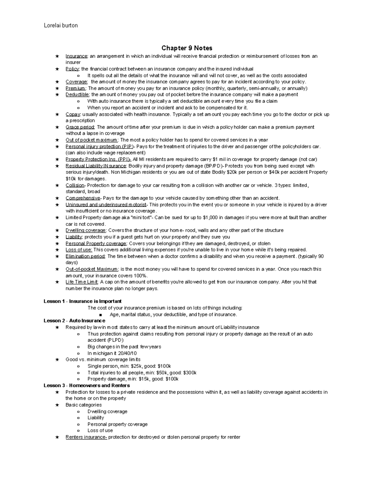 Chapter 9: Insurance Overview and Key Concepts Notes - Studocu
