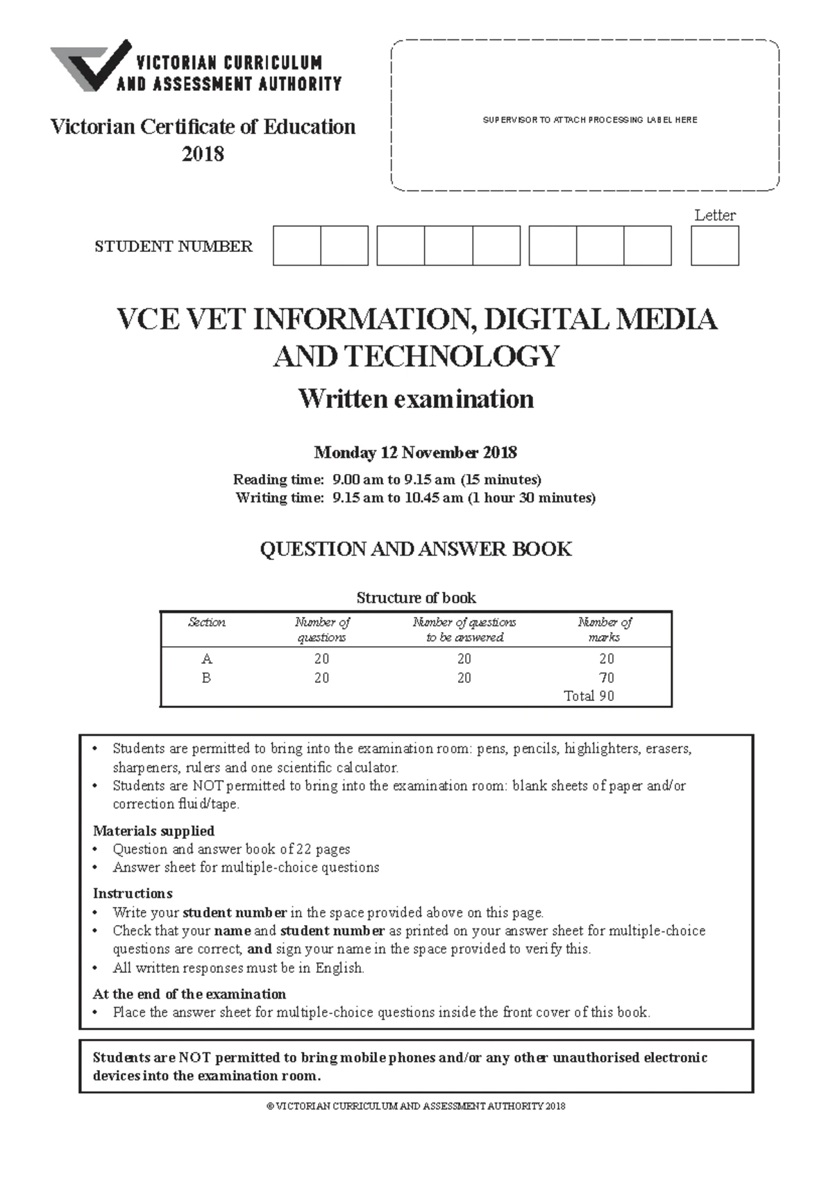 VCE VET Information Technology Written Exam 2017 - Question Guide - Studocu
