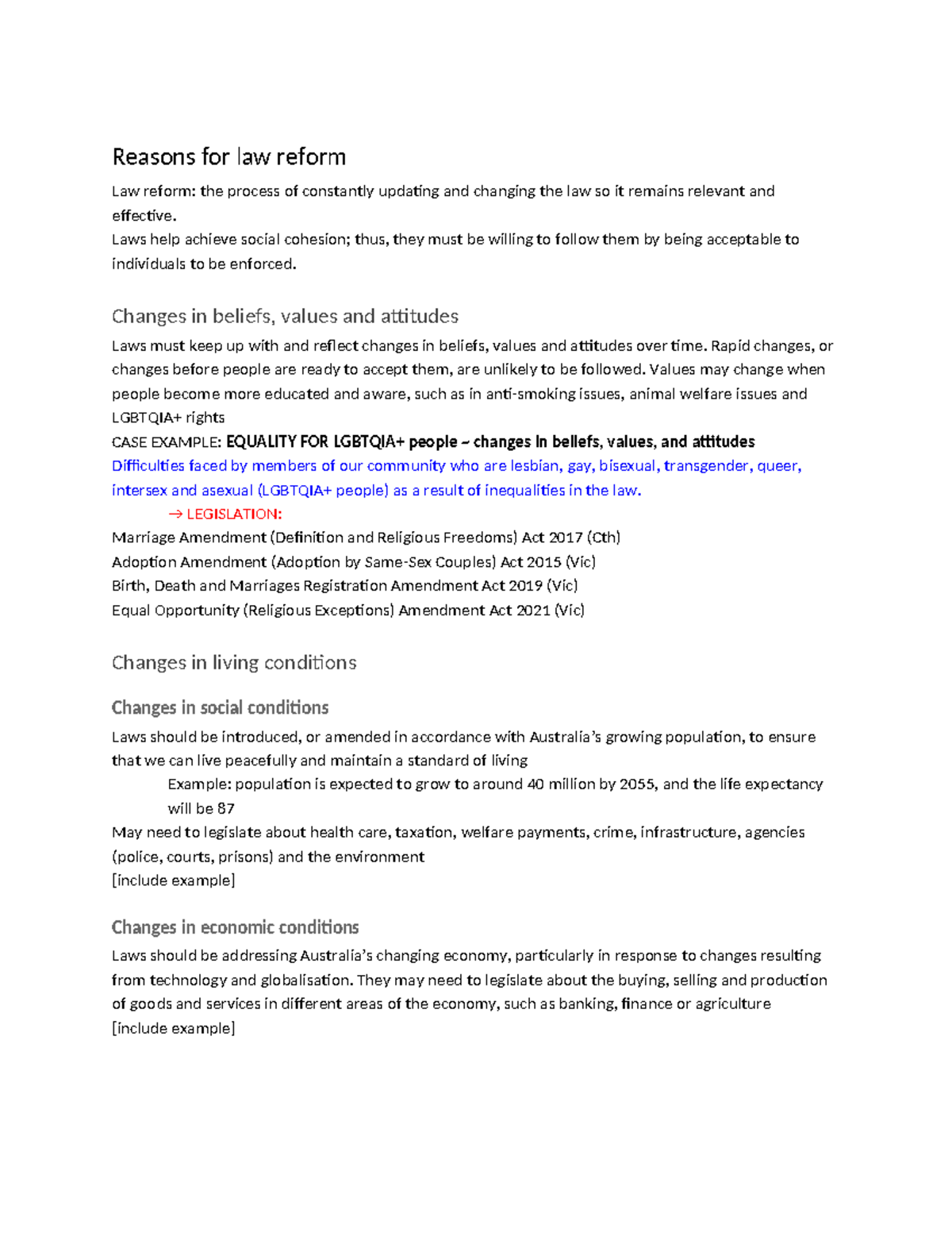 Legal Studies Unit 4 Outcome 2: The Need for Law Reform - Studocu