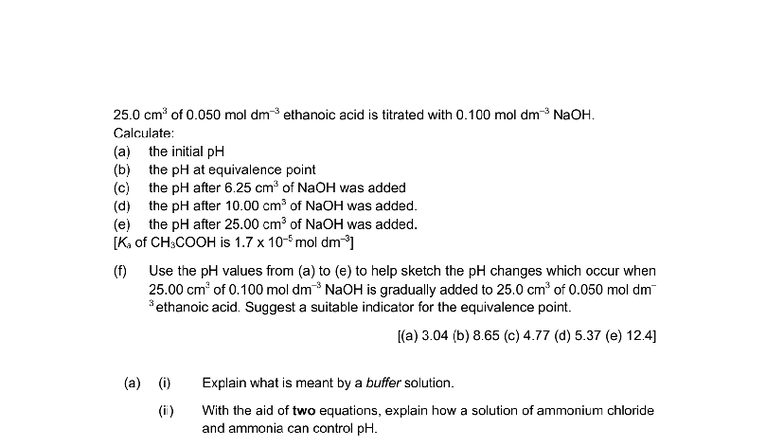 Acid-Base Questions: Titration & Buffer Solutions (Chem 101) - Studocu