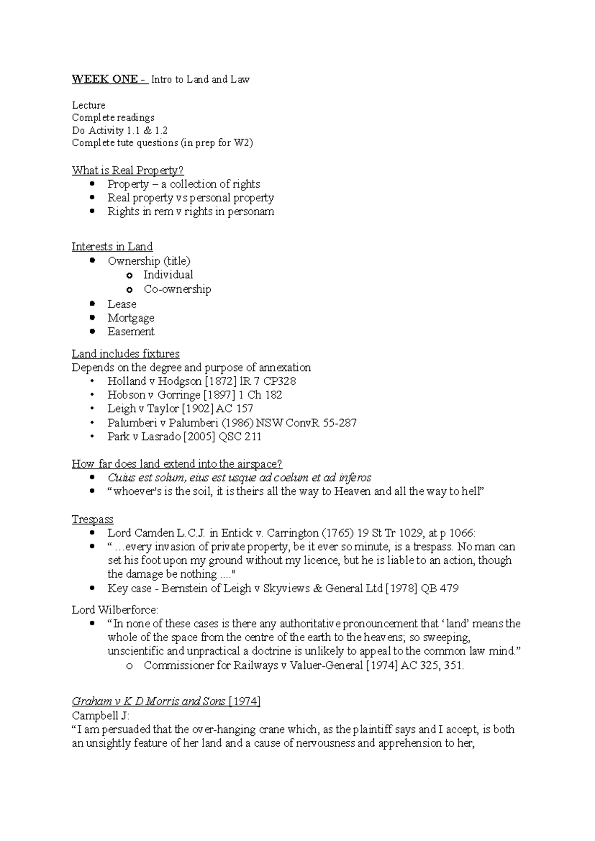 LAW101: Week 1 Lecture Notes on Land and Law Concepts - Studocu