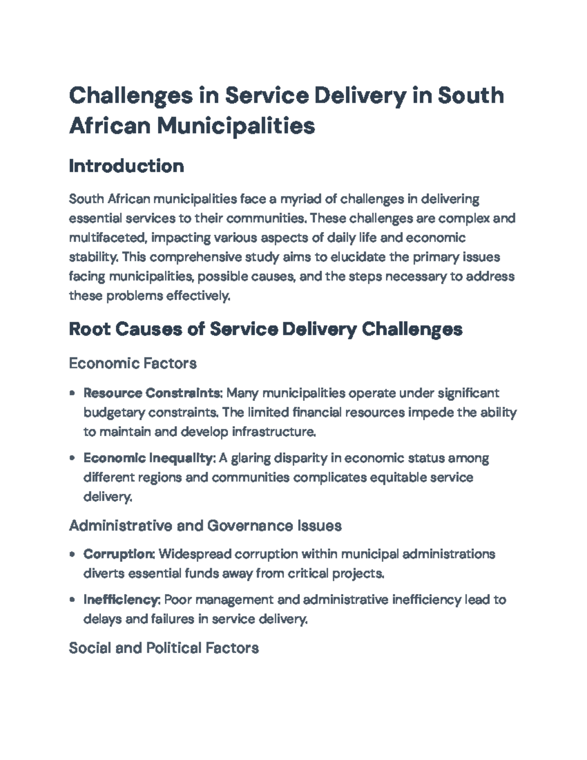 Challenges in Service Delivery in South African Municipalities: An ...