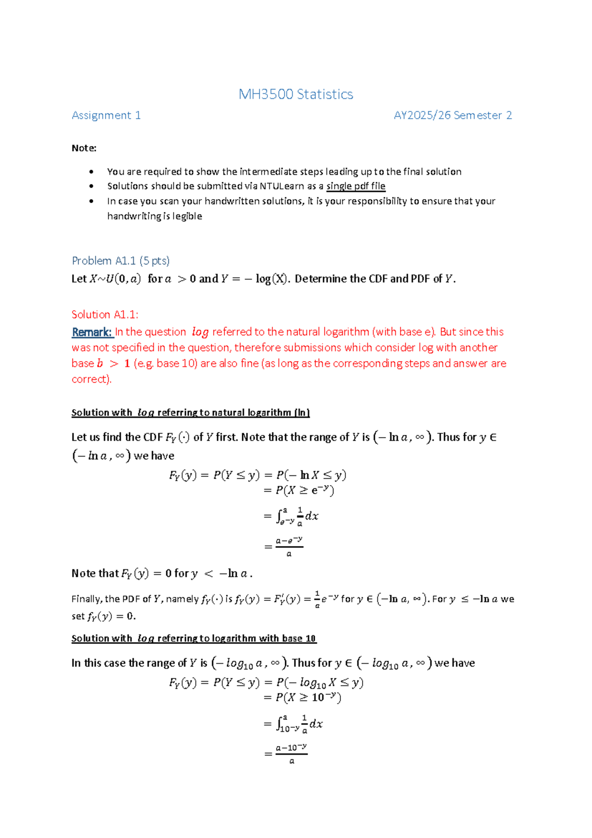 MH3500 Statistics Assignment 1 Solutions and Steps - Studocu