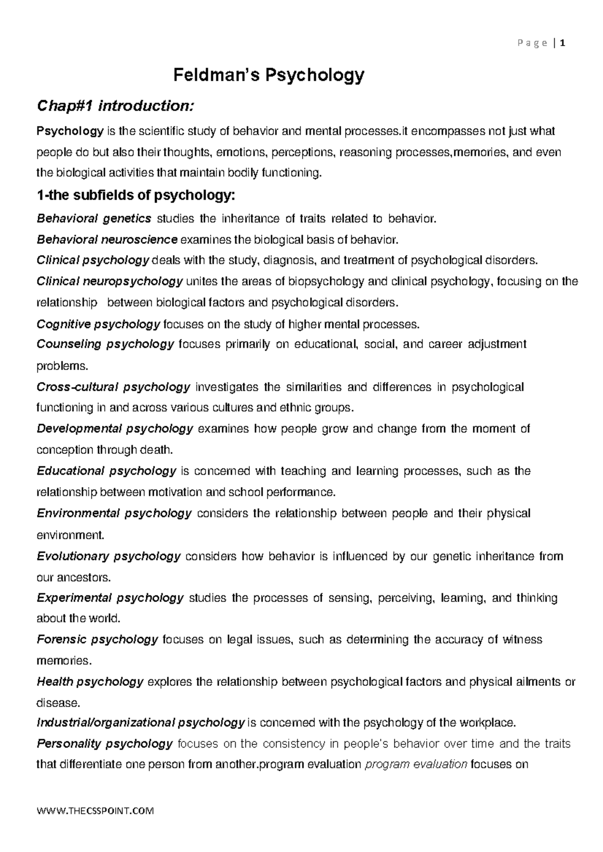 Feldman’s Psychology: Key Definitions & Concepts Overview - Studocu