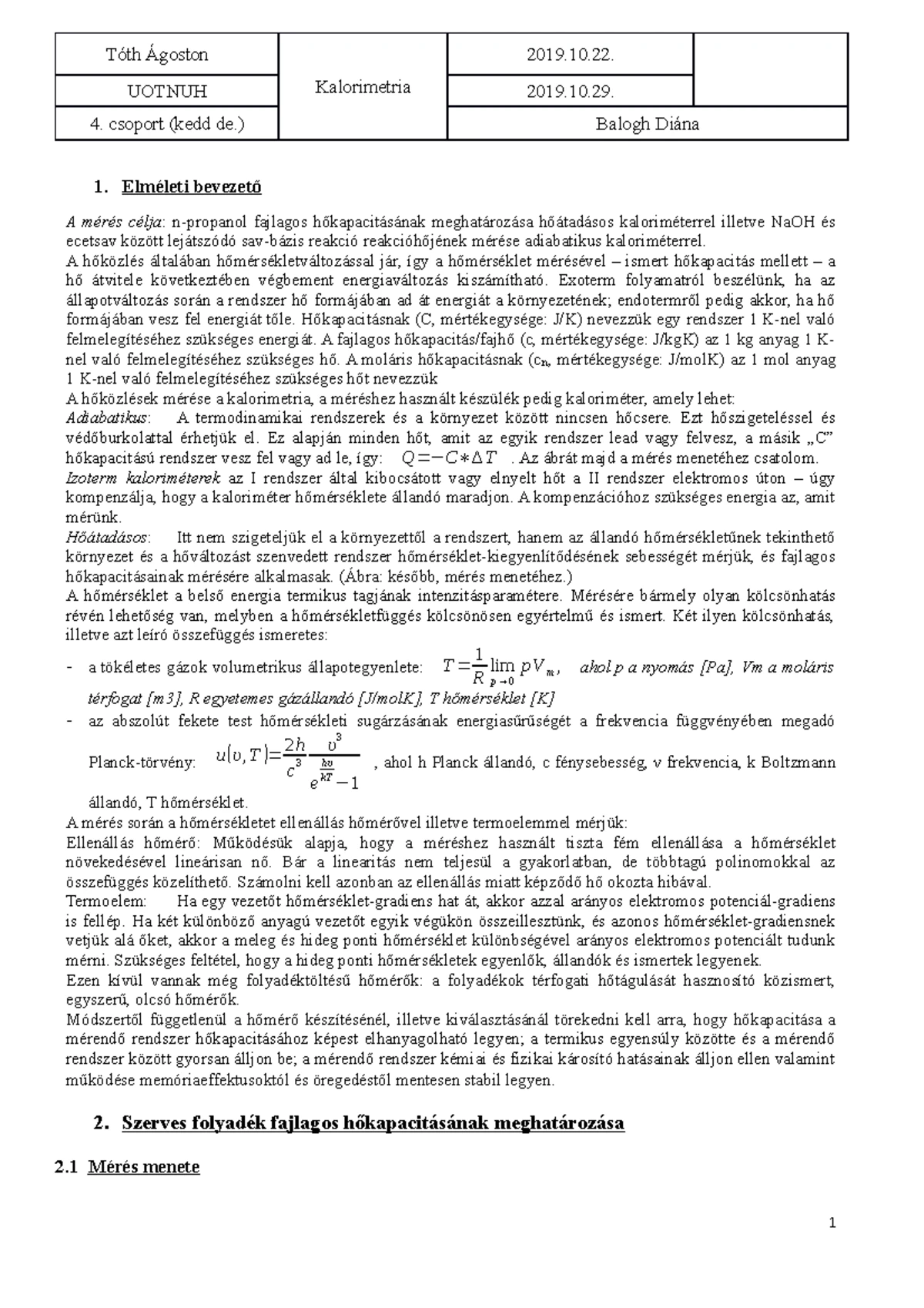 Folyadék-Folyadék Szételegyedés Mérése - CG2PLQ Laboratóriumi Jelentés ...