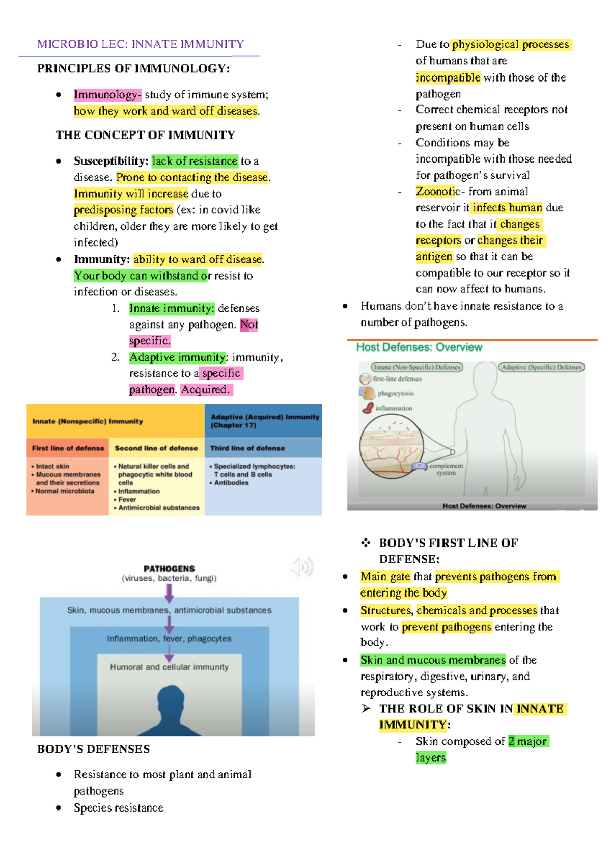 L1 Innate Immunity Microbiology - MICROBIO LEC: INNATE IMMUNITY ...