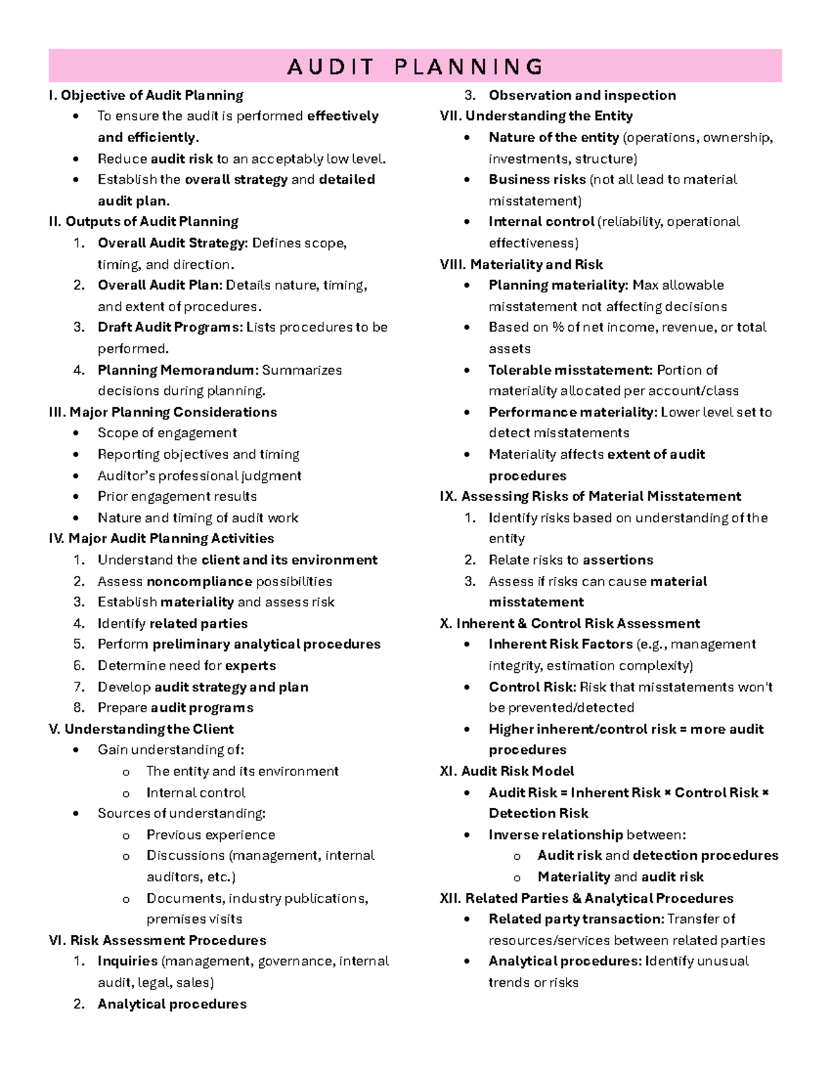 AACA Audit Planning and Key Procedures Overview - Studocu