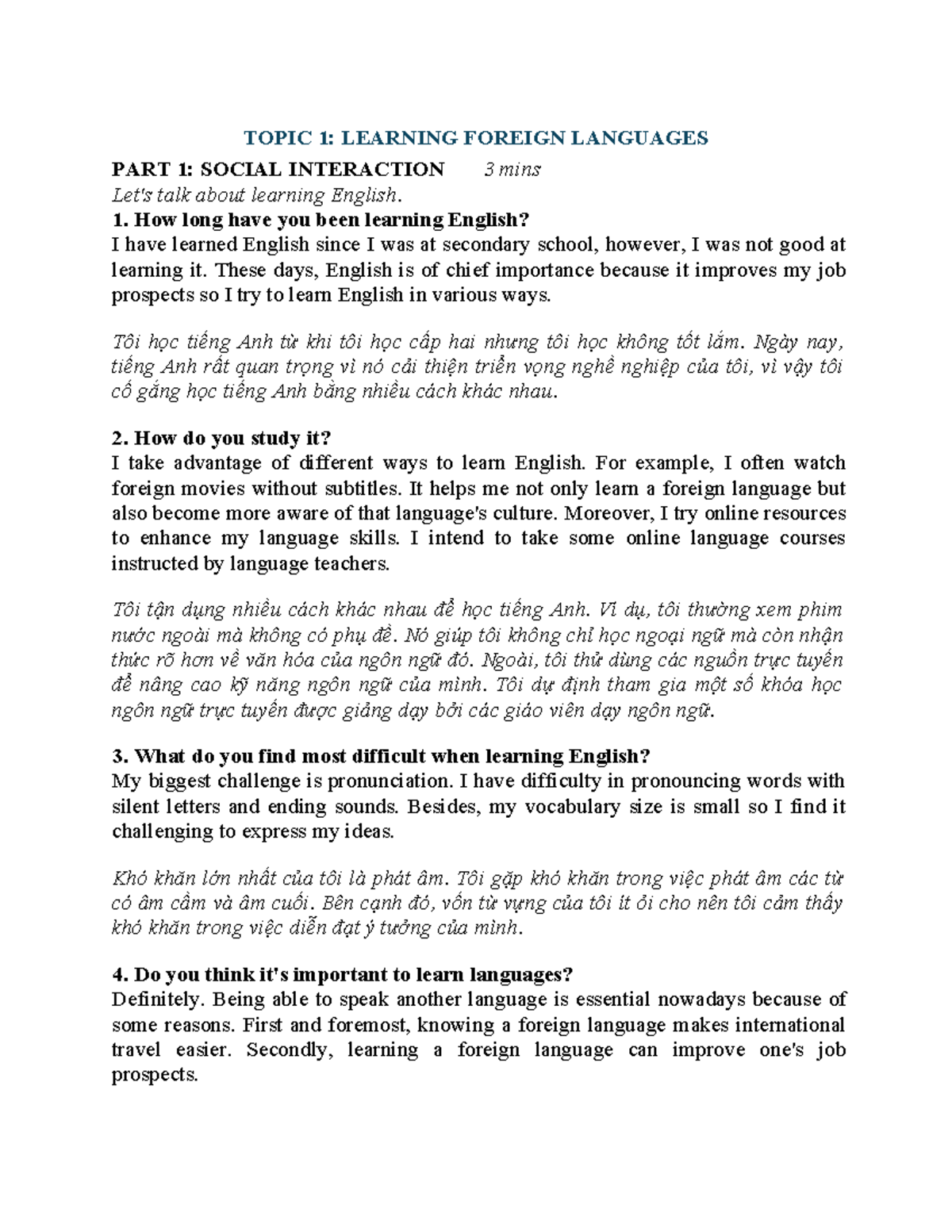 Topic 1: Learning Foreign Languages - Final Exam Notes - Studocu