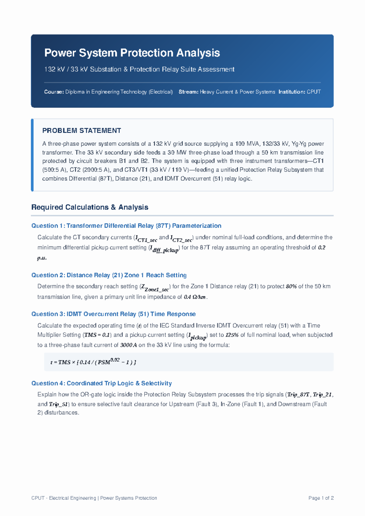 Power System Protection Analysis: 132 kV & 33 kV Relay Assessment ...