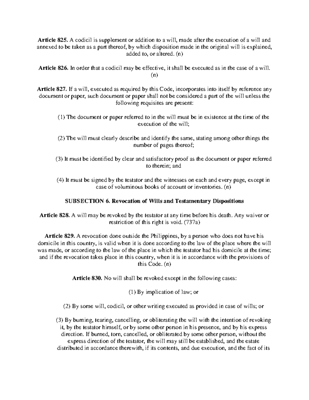 PHL50160-42 - n/a - Article 825. A codicil is supplement or addition to ...