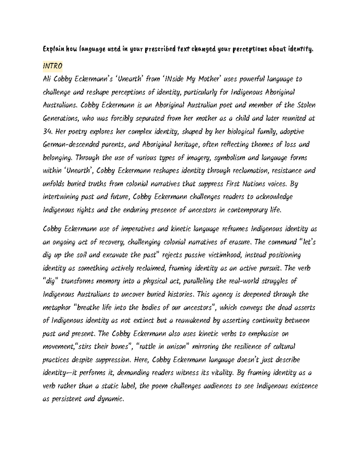 Ali Cobby Eckermann: Language and Identity in Indigenous Poetry - Studocu