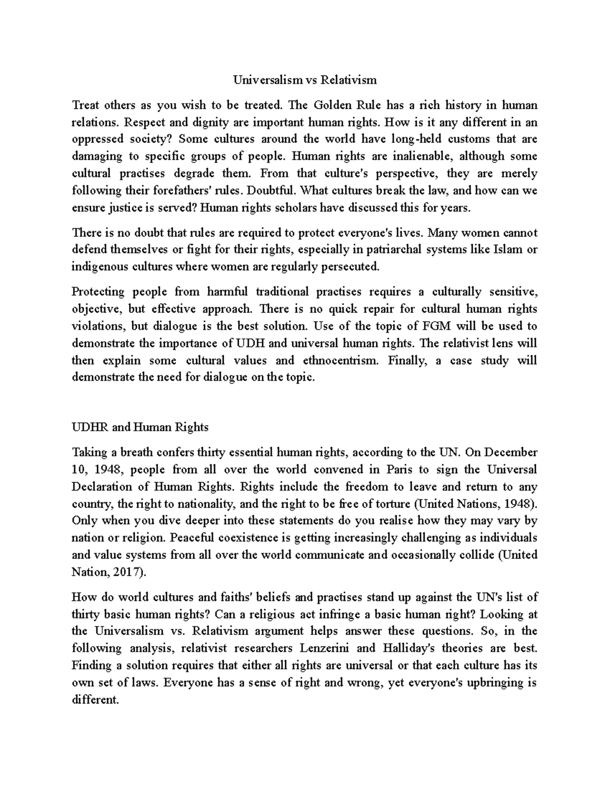Universalism vs Relativism: Exploring Human Rights Perspectives - Studocu