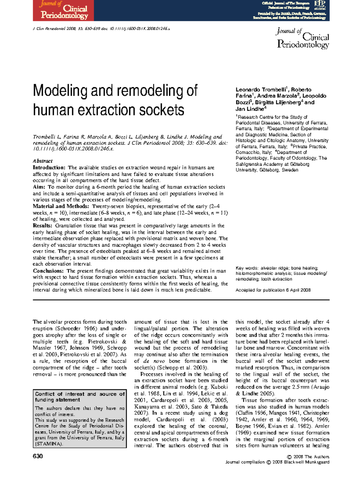 Modeling and Remodeling of Human Extraction Sockets: A Study - Studocu