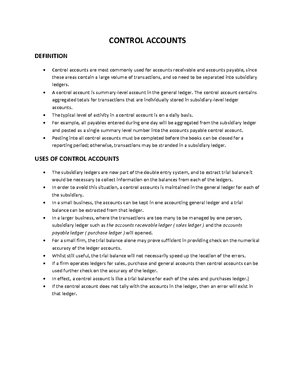 Control Accounts - A control account is account in the general ledger ...
