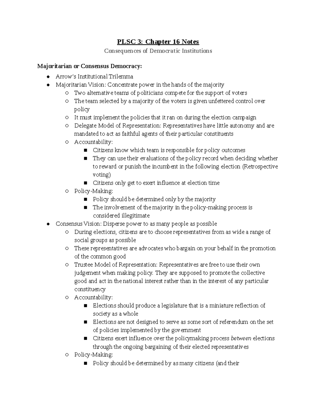 PLSC 3 Chapter 16 Notes - Dr. Matthew Golder - PLSC 3: Chapter 16 Notes ...