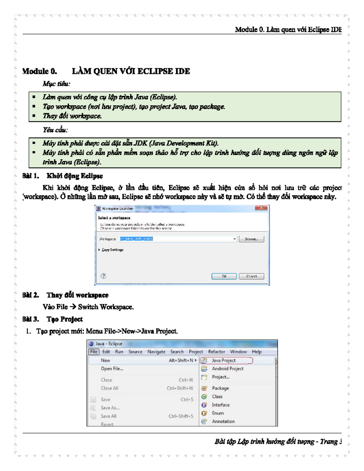 Module 0: Làm Quen Với Eclipse IDE - Hướng Dẫn Cơ Bản - Studocu