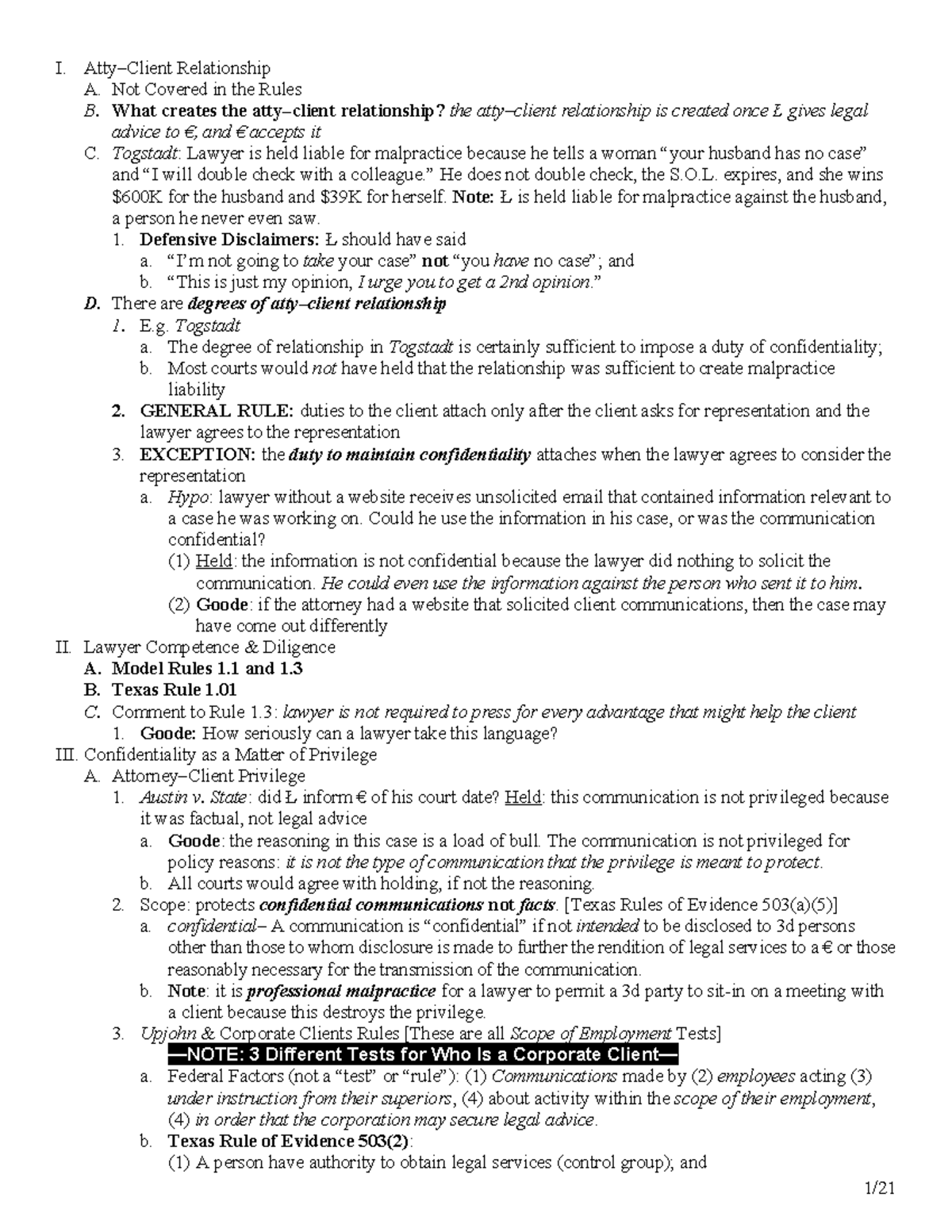 Professional Responsibility Notes (Course Code: Goode 2007) - Studocu