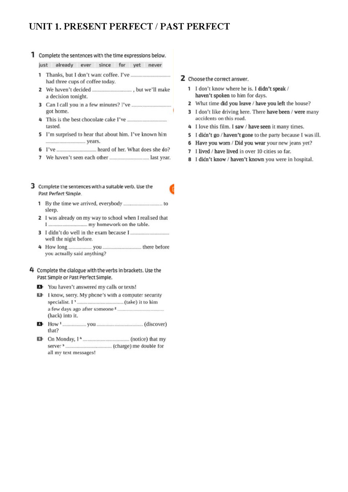Grammar Exercises for Units 1, 2, and 3: Perfect and Relative Clauses ...