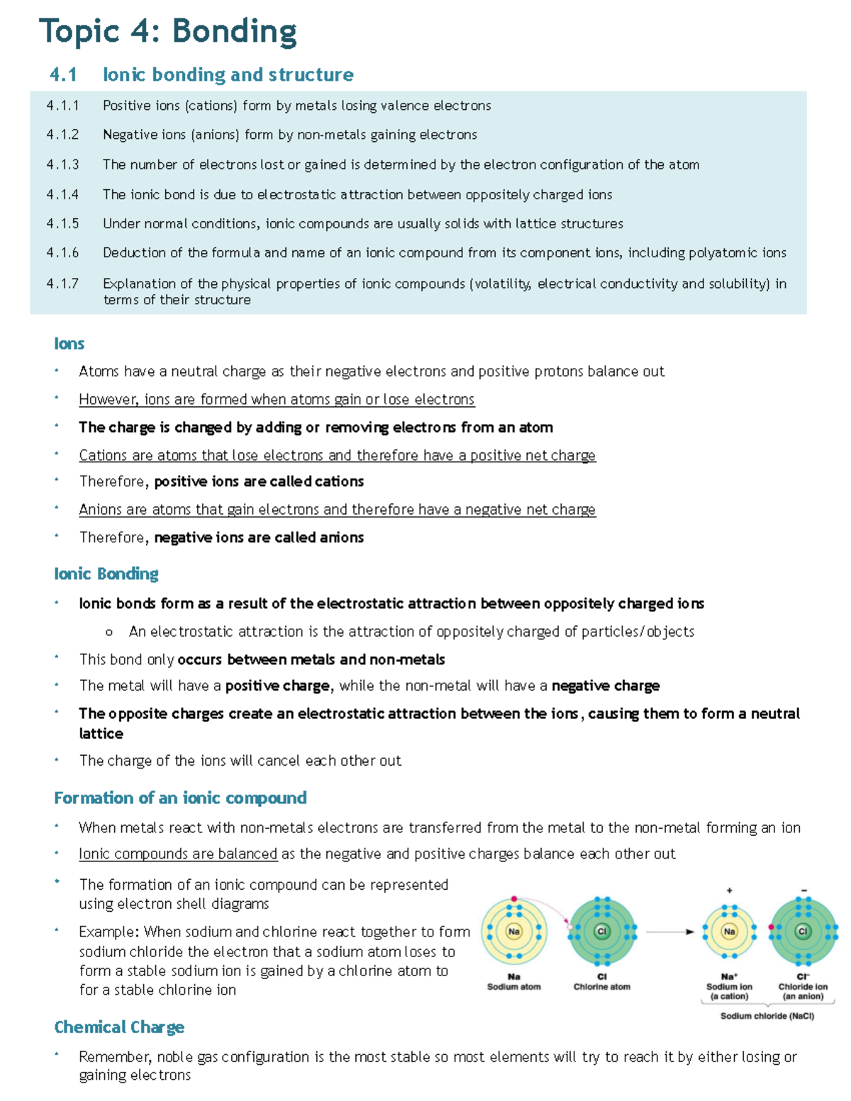 Topic 4: Bonding - Ionic and Covalent Structures Explained - Studocu