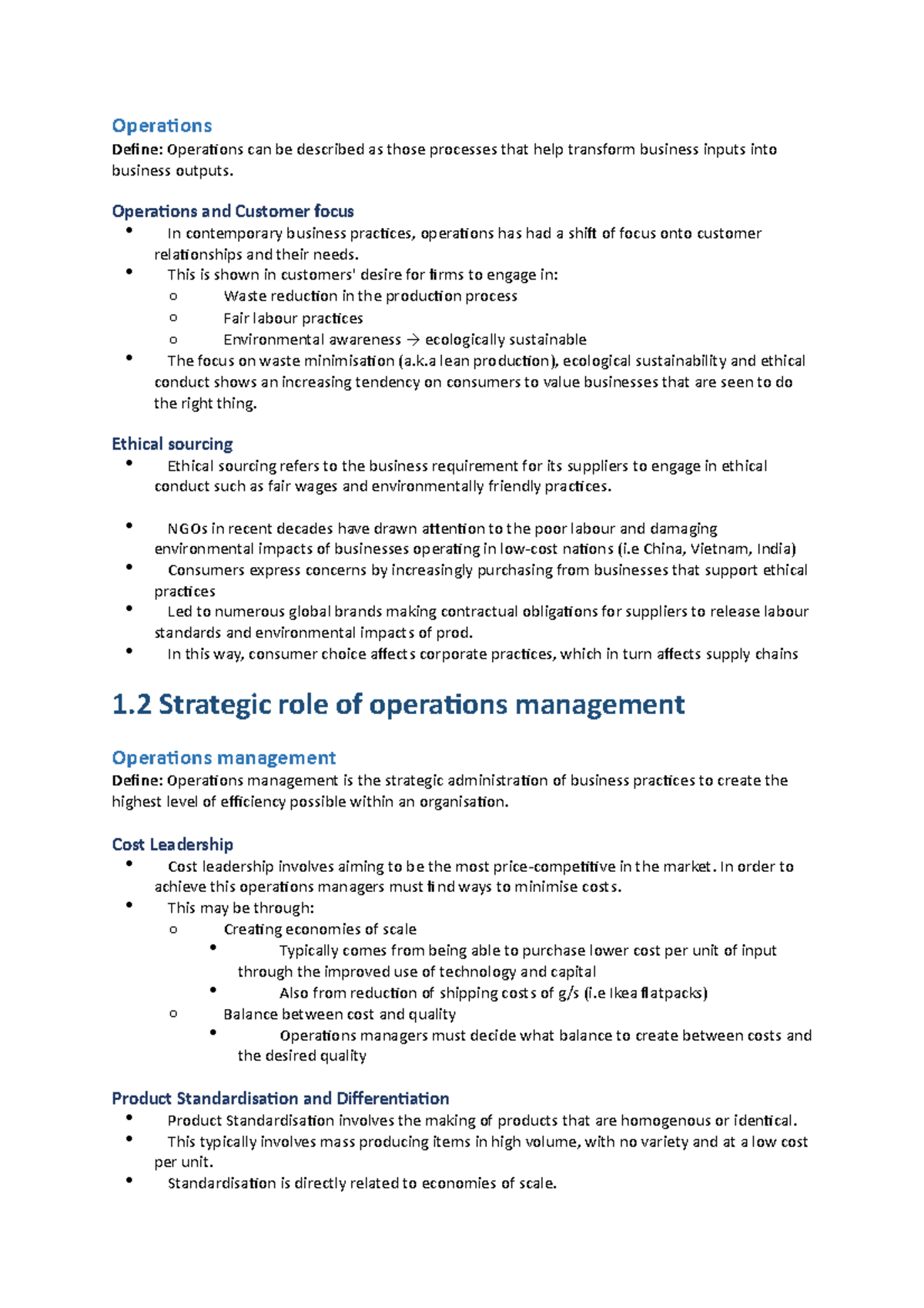 BUS101 Final Exam Notes: Operations Management Overview - Studocu