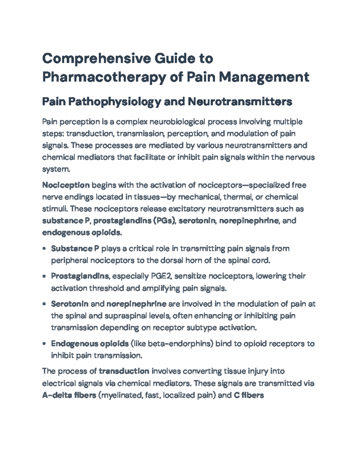 Comprehensive Pharmacotherapy Strategies for Pain Management (PHAR 101 ...