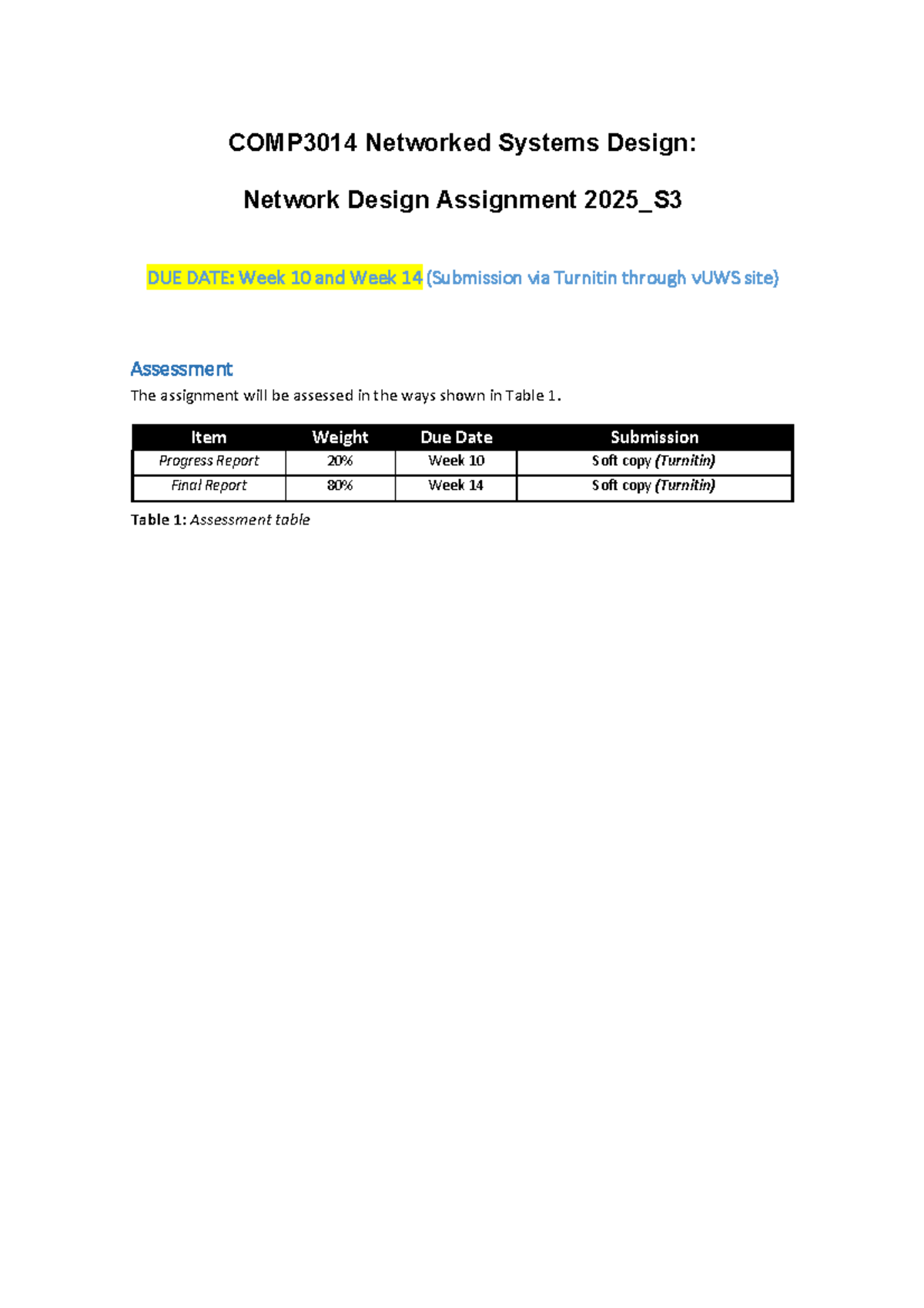 COMP3014 Networked Systems Design: Network Design Assignment 2025_S3 ...
