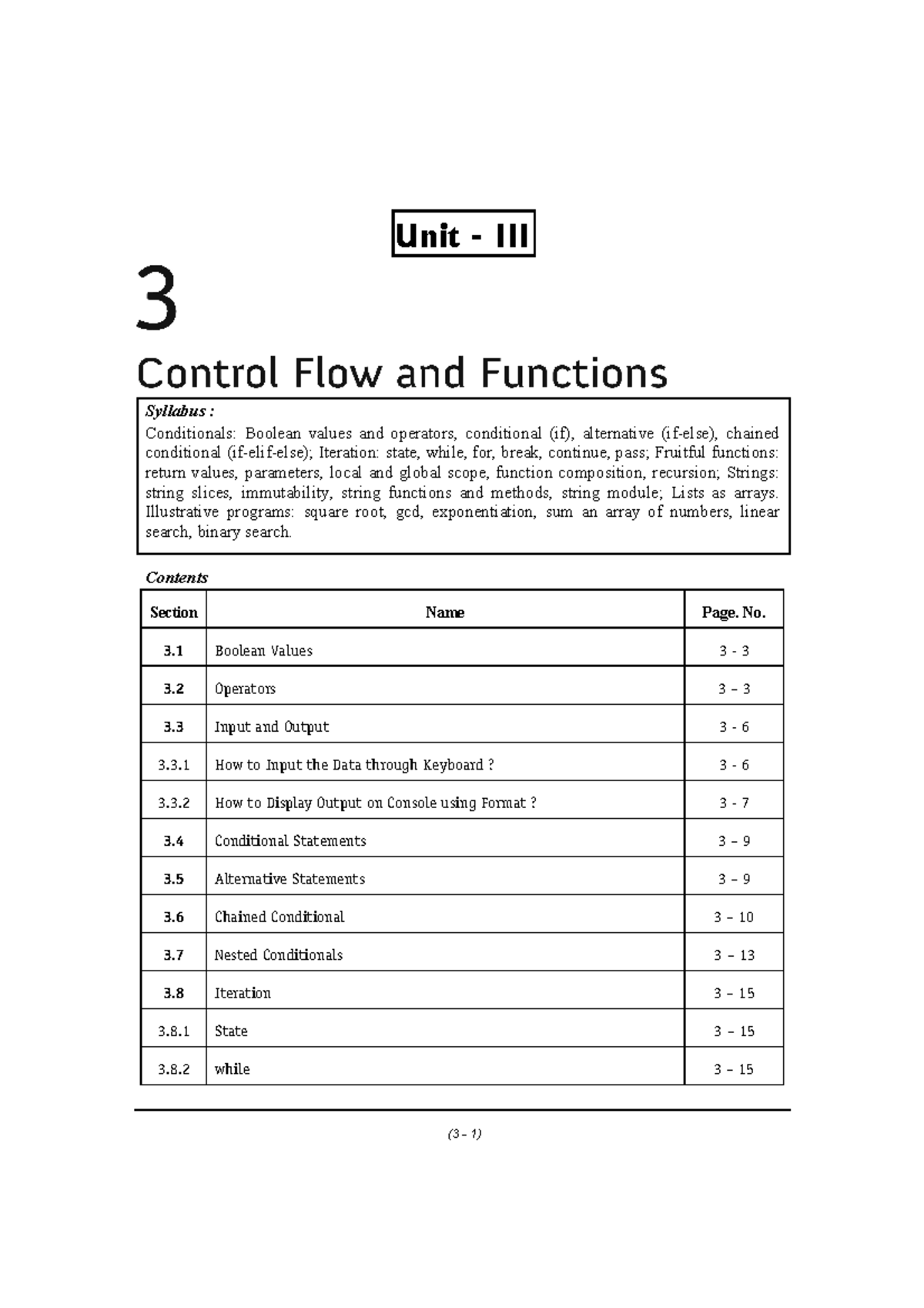 Unit III - Technical Publications Notes on Python Conditionals and ...
