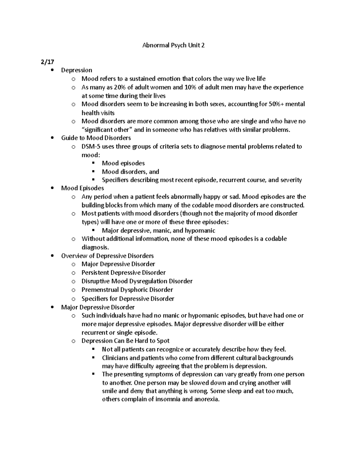 Abnormal Psych Unit 2 - Notes for Exam 2 - Abnormal Psych Unit 2 2 ...