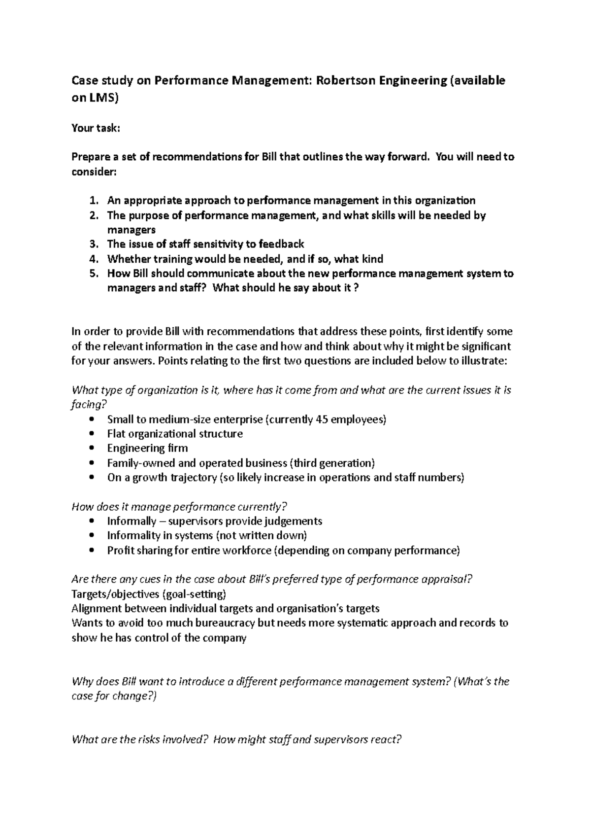 Case Study Recommendations for Performance Management: CMGT 101 - Studocu