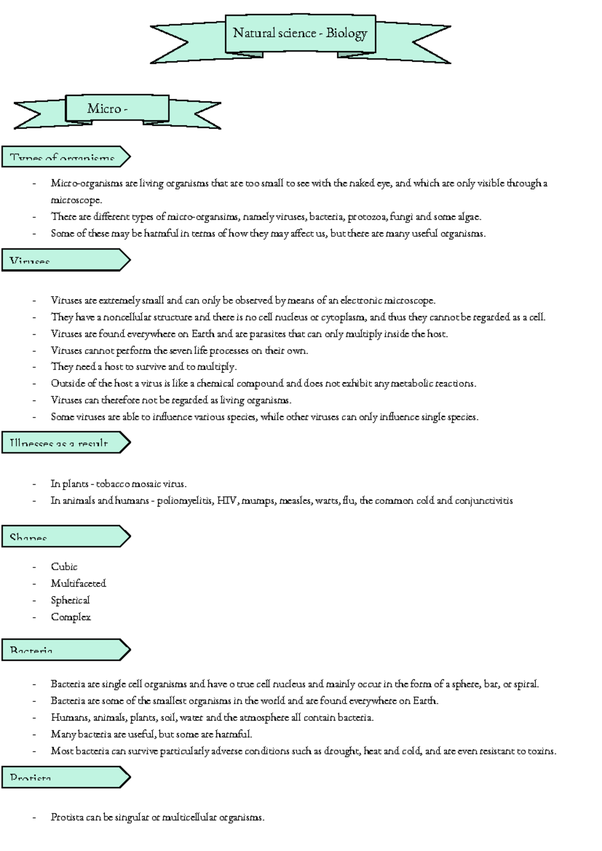 Biology 101: Summary Notes on Microorganisms and Their Types - Studocu