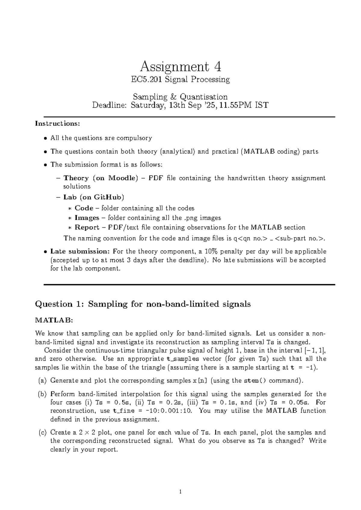 Assignment 4 EC5.201: Signal Processing - Sampling & Quantisation - Studocu