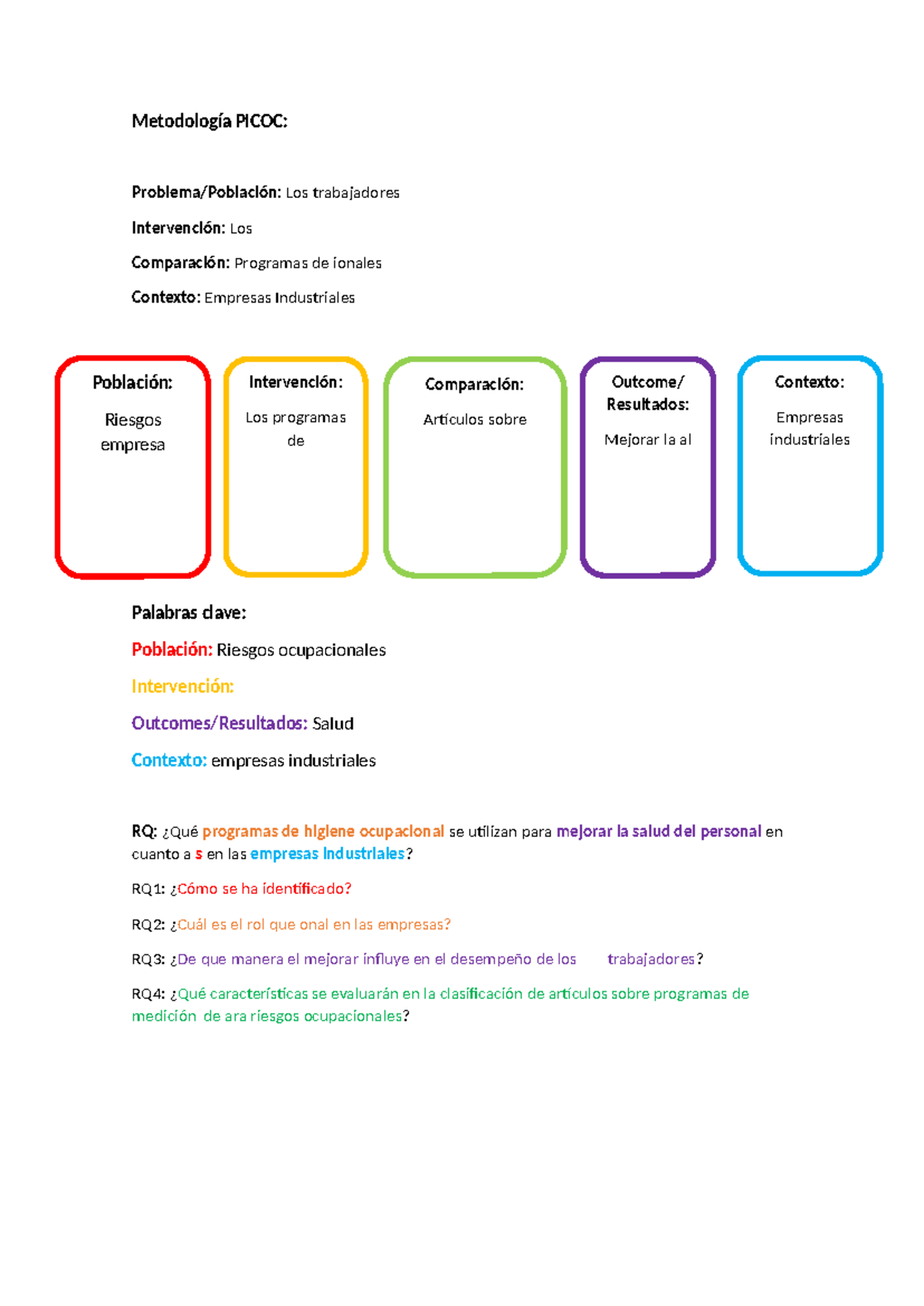 Metodología Picoc - repaso - Metodología PICOC: Problema/Población: Los ...