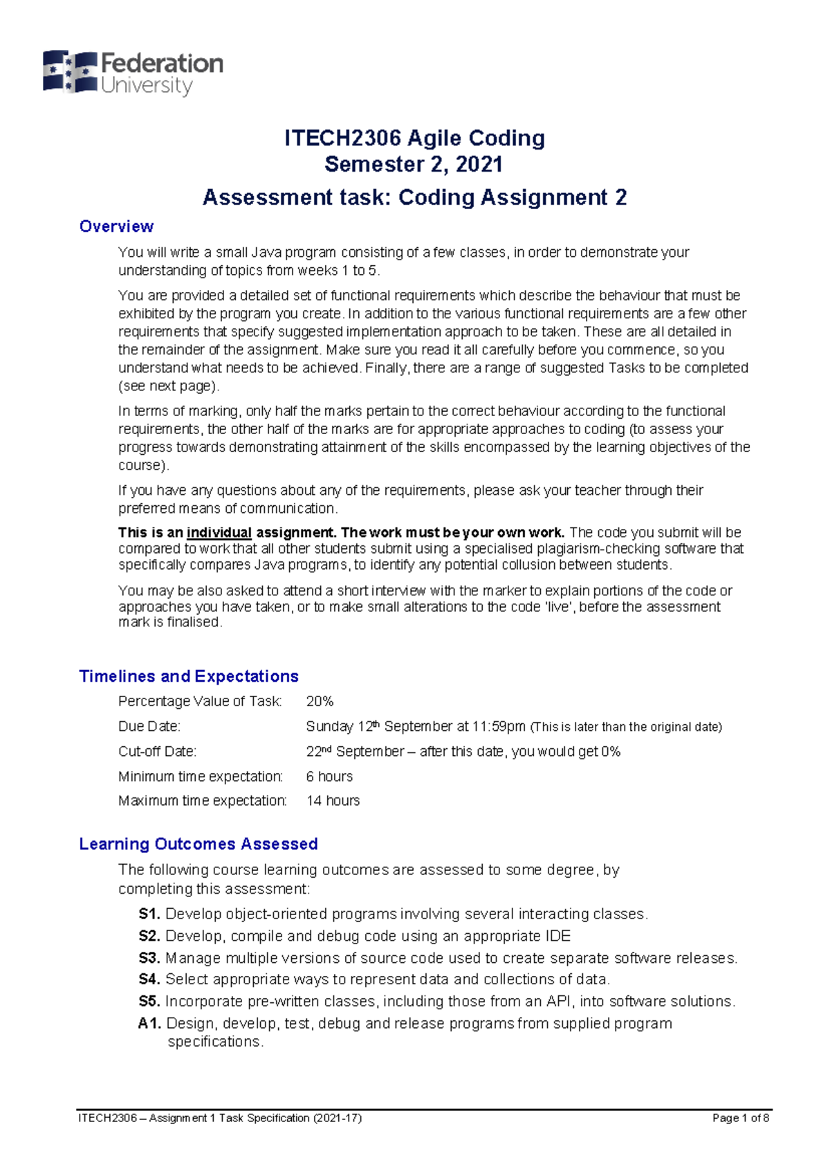 ITECH2306-Assignment 2-Coding Task Specification (S2, 2021) - Studocu