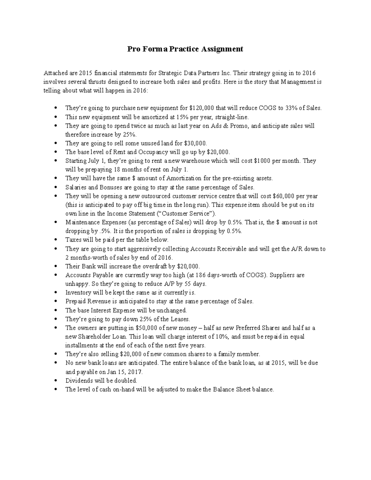 Pro Forma Financial Analysis for Strategic Data Partners Inc. - Studocu