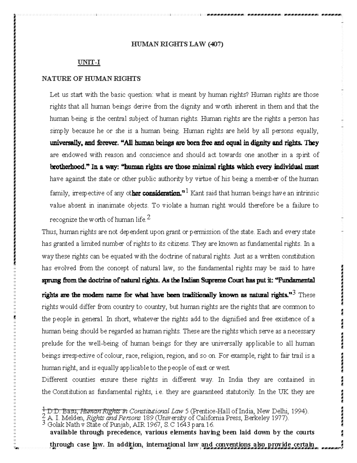 Human Rights Law Notes - Course 407: Nature & Evolution Overview - Studocu