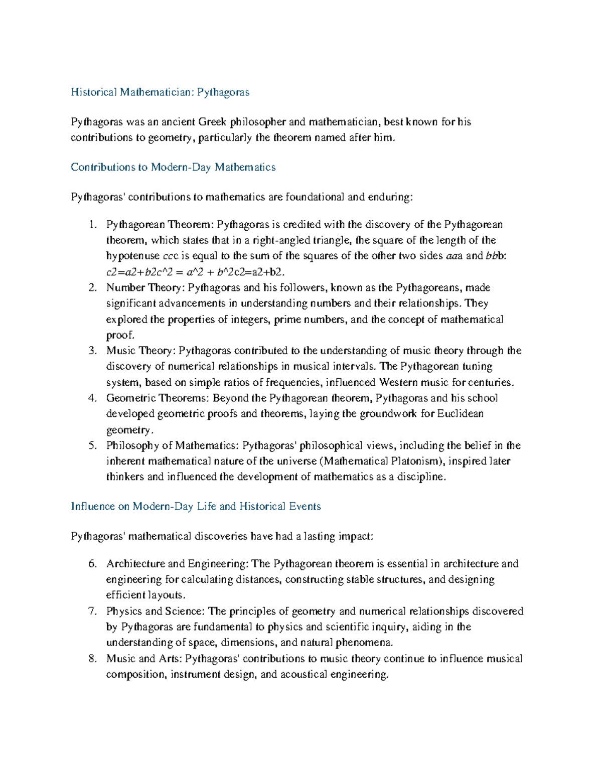 Historical Mathematician: Contributions of Pythagoras to Math and ...