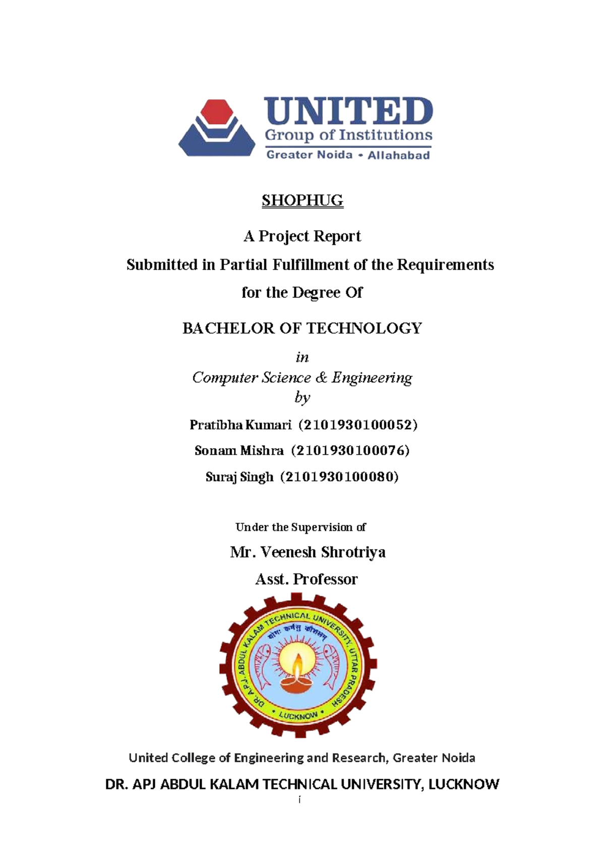 SHOPHUG: Project Report for B.Tech in CSE - MERN Stack Development ...