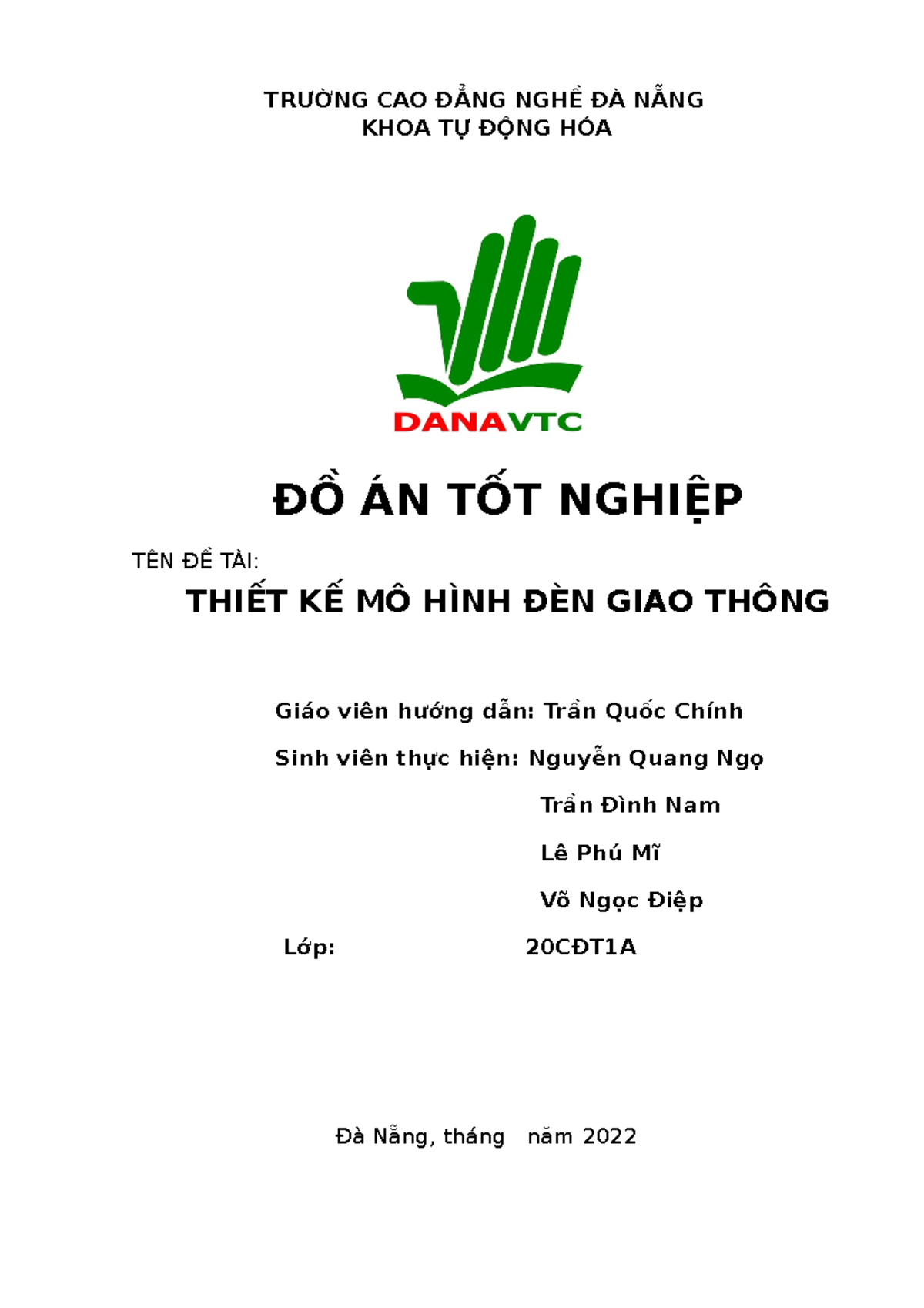 Đồ án Tốt Nghiệp: Thiết Kế Mô Hình Đèn Giao Thông Sử Dụng Arduino - 20CĐT1A - Document Preview