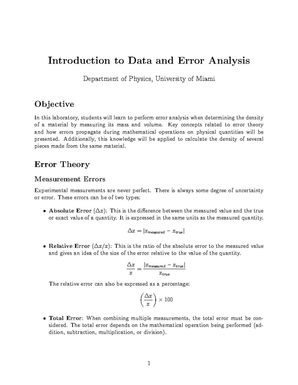 Lab106 01: Introduction to Data & Error Analysis in Physics - Studocu